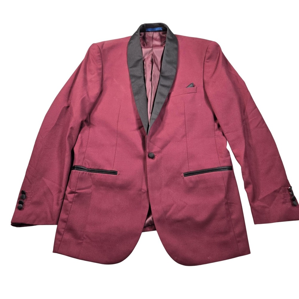 Gino Vitale Suit Jacket Mens 40L Red Shawl Lapel Tuxedo Blazer Polyester Viscose